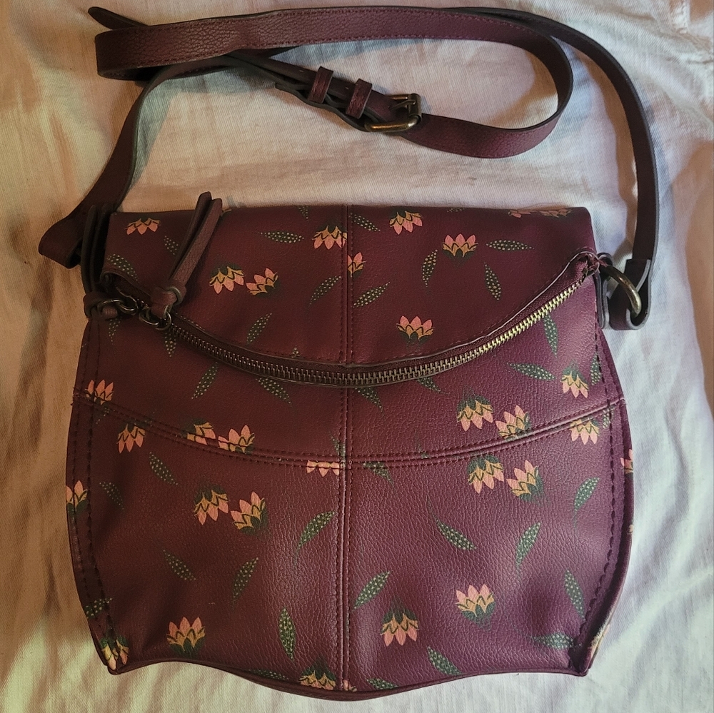 Burgundy floral cross body bag